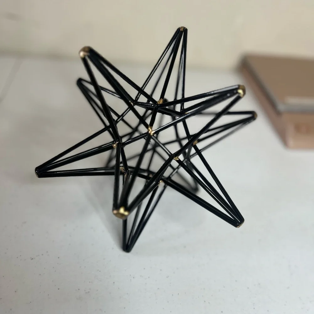 Metal Geometric Art 3D Star Sculpture Black With Gold Accents 8